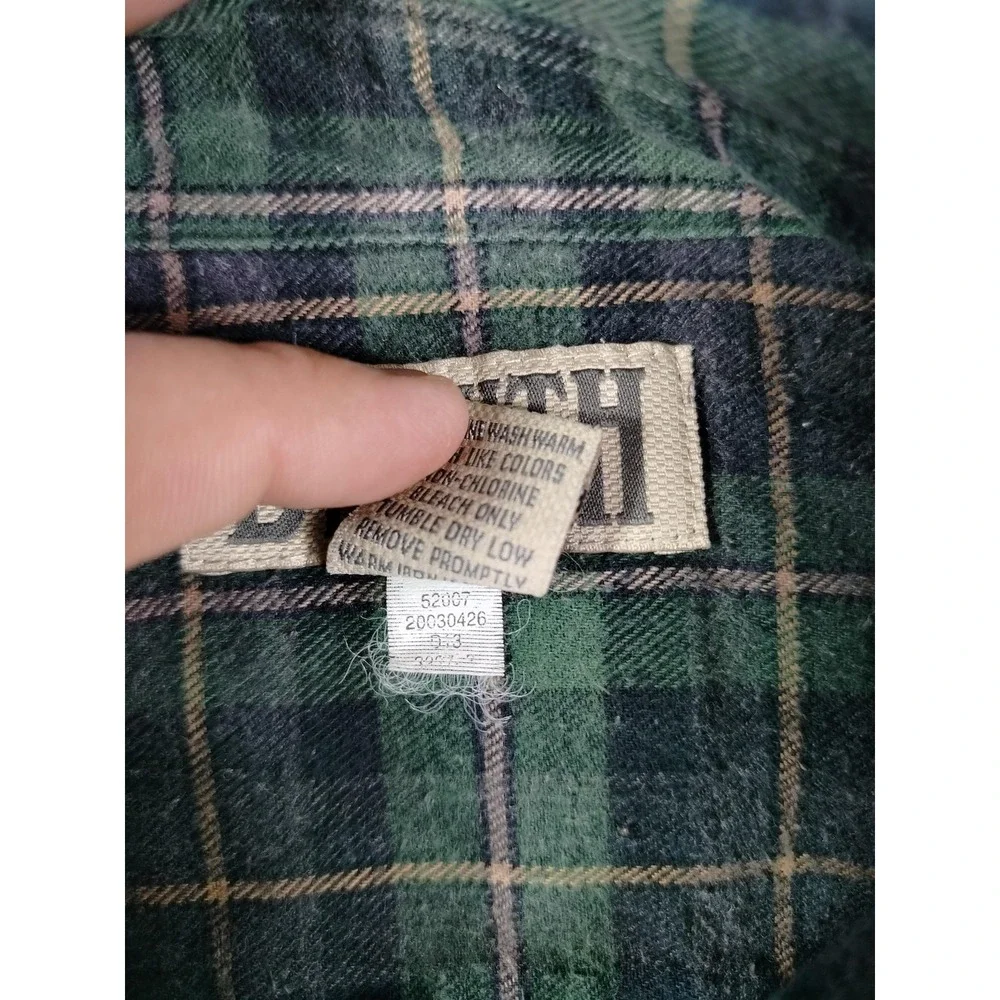 Duluth Trading Co Free Swingin Flannel Shirt Mens Large Green Plaid Workwear